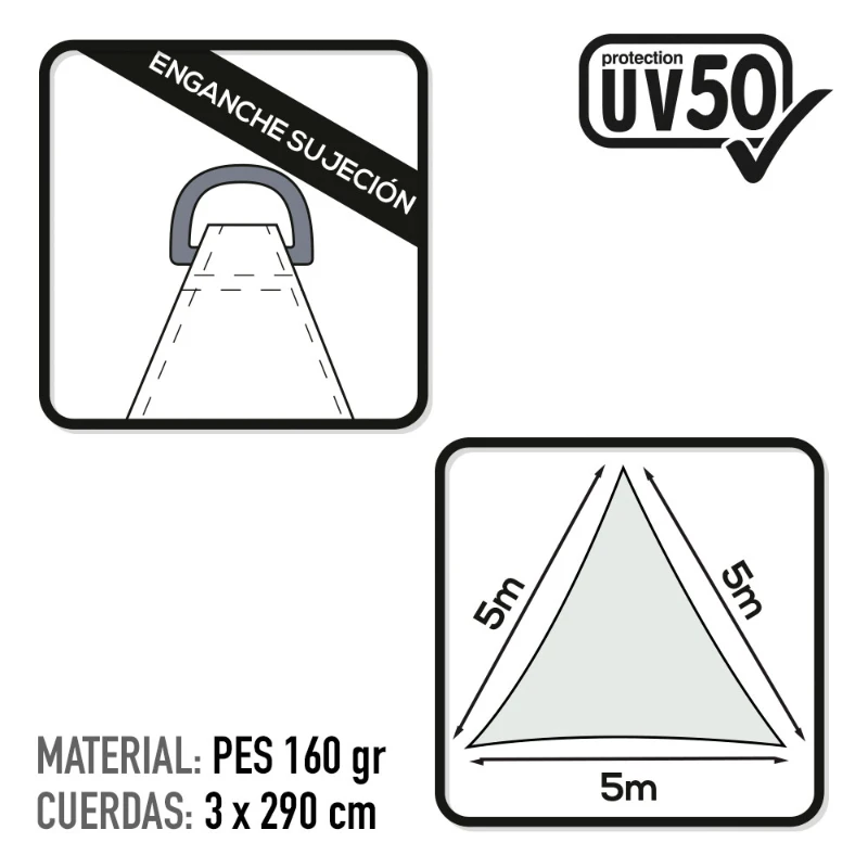 Vela de Sombra Triangular Aktive Garden Poliéster 160 G/m2 UV50, 500x500x500 Cm, Blanco