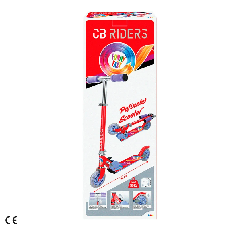 Patinete Infantil 2 Ruedas Plegable Aluminio Manillar Regulable 62x32x80 Cm, Rojo