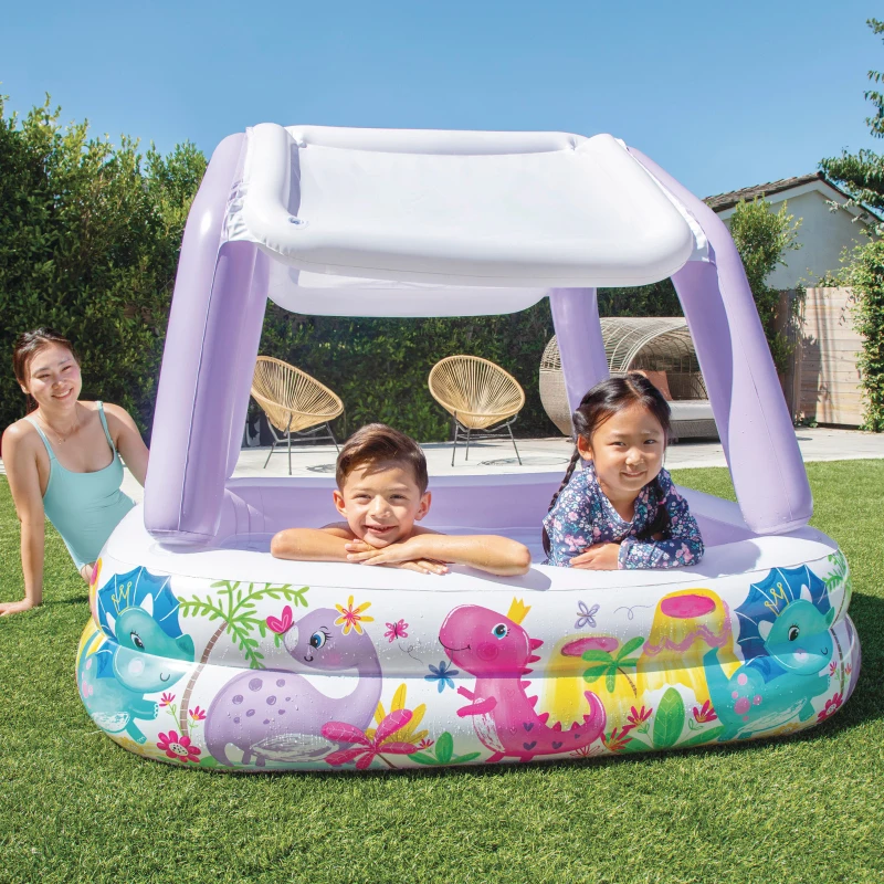Piscina Hinchable Infantil con Toldo Extraíble, 157x157x122 Cm, Blanco y Lila