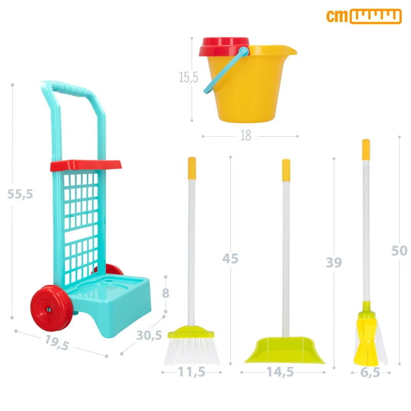Carrito de Limpieza My Home Colors con 5 Piezas, 30,5x19,5x55,5 Cm, Azul, Rojo, Verde y Amarillo