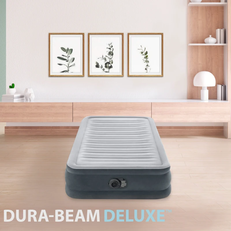 Colchón Hinchable Intex Dura-Beam Deluxe Comfort-Plush con Bomba Integrada, 99x191x33 Cm, Gris