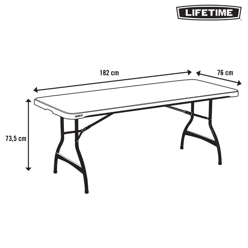 Mesa Rectangular Plegable Lifetime Patas Abatibles, 182x76x73,5 Cm, Negro