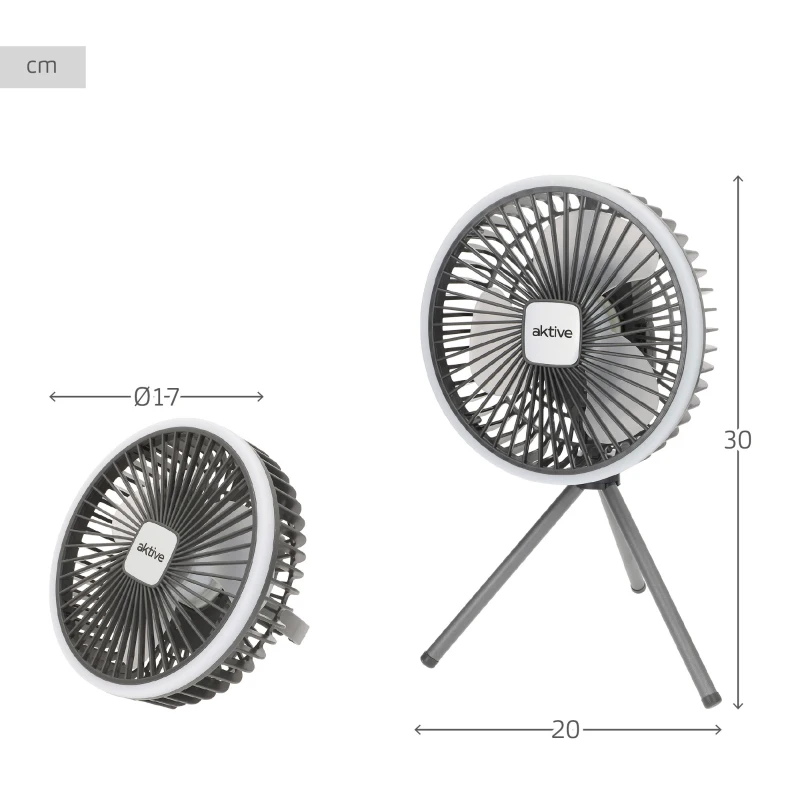 Ventilador Portátil Silencioso 3 en 1 con Luz LED y Carga USB, 19x9x18 Cm, Blanco