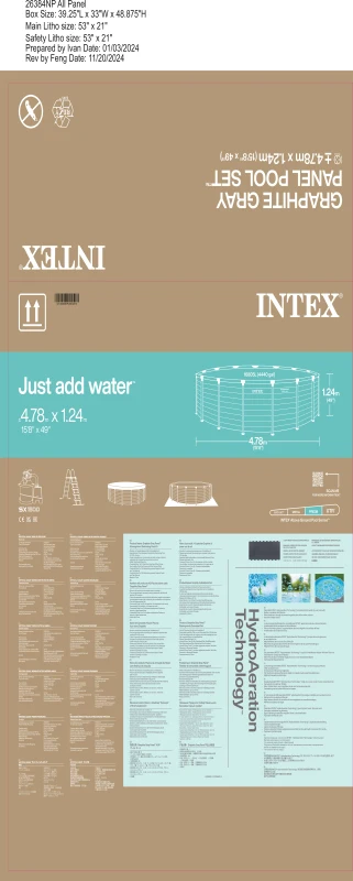 Piscina Desmontable Panel Efecto Madera, 478x124 Cm, Gris Grafito
