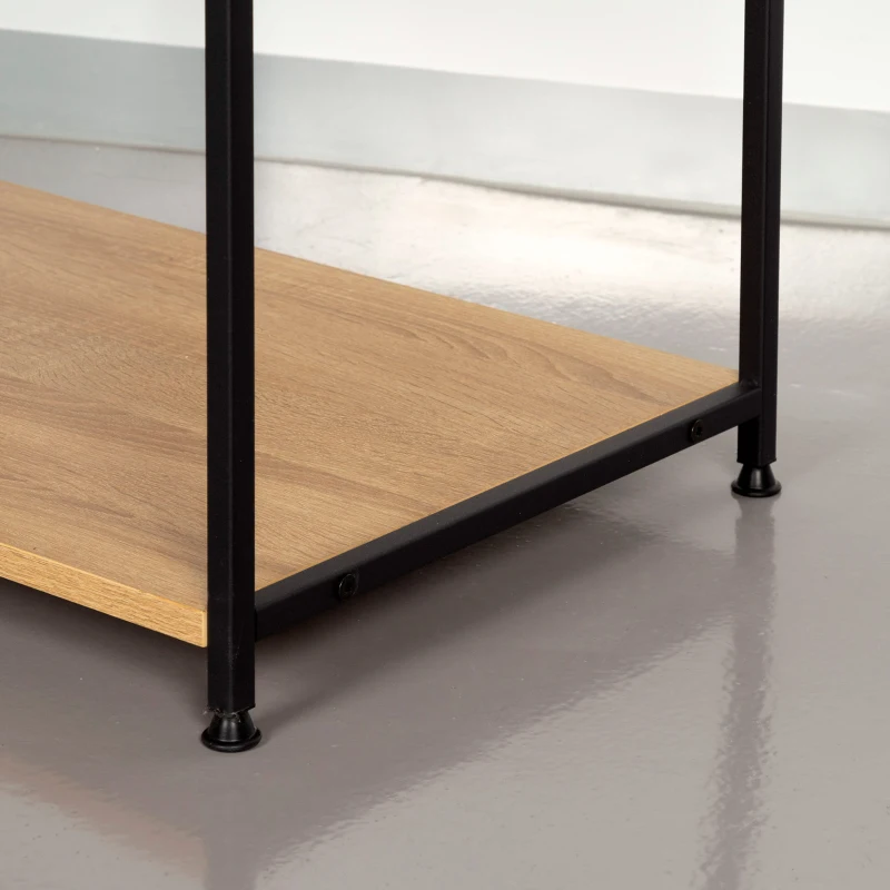 Perchero Zapatero Vertical 3 Estantes 5 Ganchos, 60x40x175 Cm, Negro y Madera