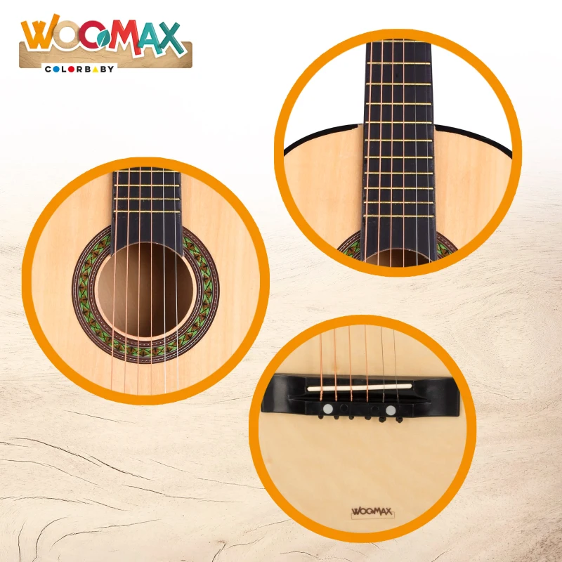 Guitarra de Juguete 6 Cuerdas de Madera Woomax, 26x8x76 Cm, Madera Natural