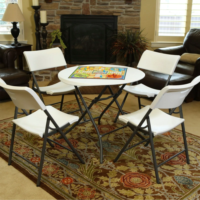Mesa Auxiliar Plegable Redonda Polietileno Alta Densidad 84x84x74 Cm, Blanco