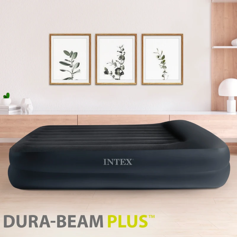 Colchón Hinchable Doble Intex Dura-Beam Plus Pillow Rest Raised, 152x203x42 Cm, Gris