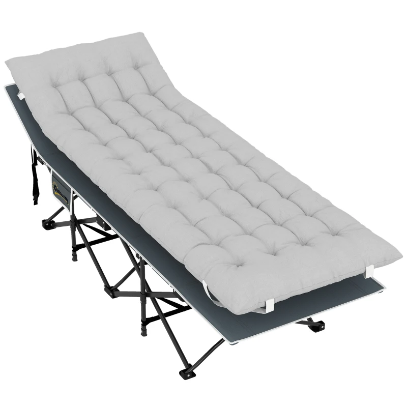Outsunny 68cm Wide Folding Bed, Camping Cot for Adults with Mattress, Carry Bag, Storage Pocket, Max Load 150kg, Light Grey