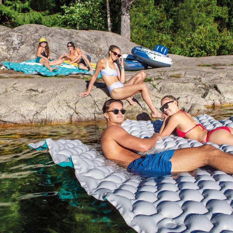 Colchoneta Hinchable Acolchada para 3 Personas, 290x226 Cm, Turquesa
