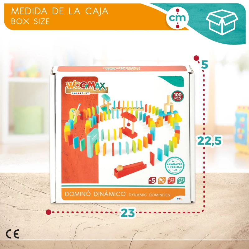 Juego Dominó de Madera Woomax 100 Piezas, 23x5x22,5 Cm, Multicolor