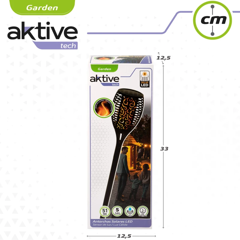 Antorcha Solar LED Efecto Fuego, 11x11x78,5 Cm, Negro