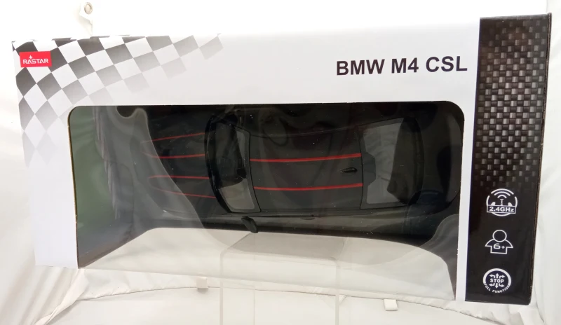 Coche Teledirigido BMW M4 CSL Escala 1:16 y Luces, 38x19x17 Cm, Negro Metalizado