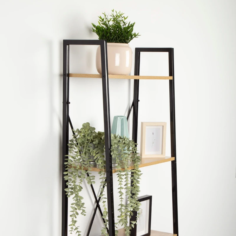 Estantería Escalera Industrial 4 Estantes, 60x32x148 Cm, Negro
