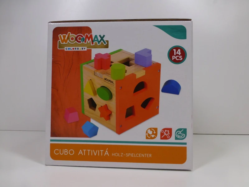 Cubo de Actividades de Madera 14 Figuras 15x15x15 Cm, Multicolor