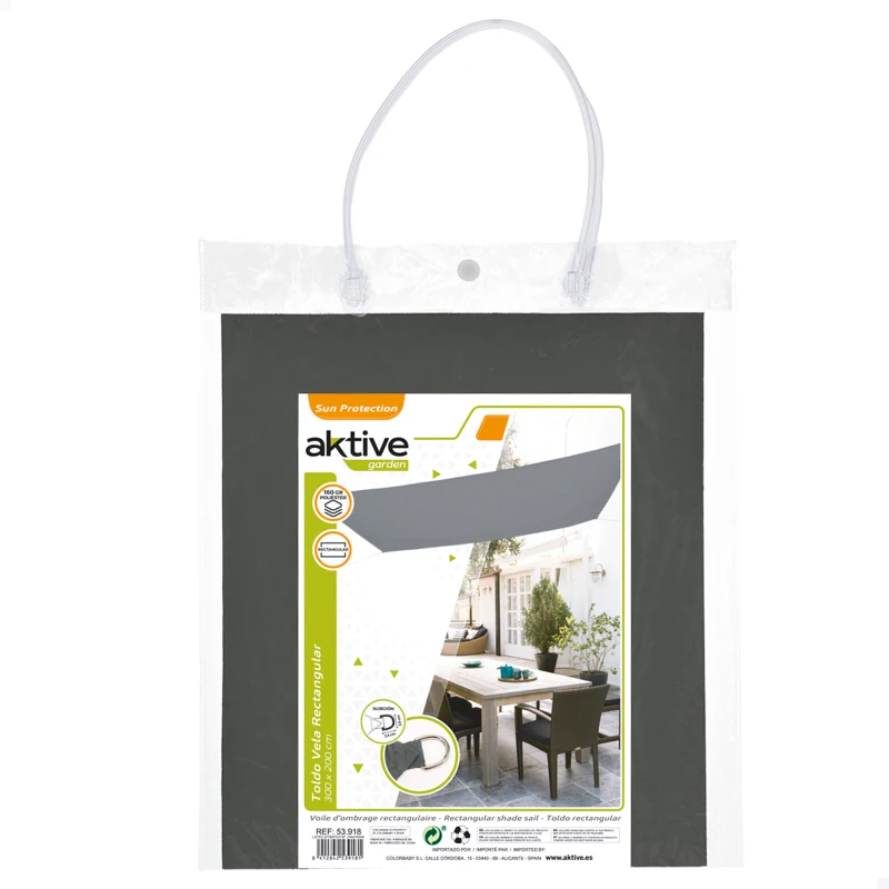 Toldo Vela Rectangular de Poliéster 160 G/m², 200x300x0 Cm, Gris Antracita