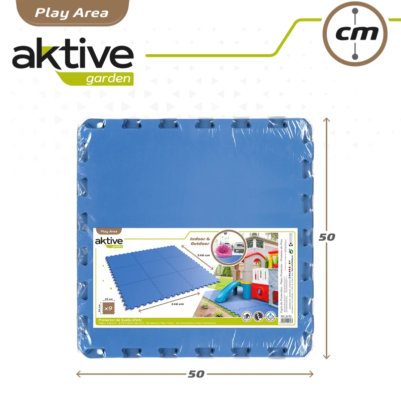 Suelo Protector Goma EVA Puzle 9 Piezas, 146x146x0,4 Cm, Azul