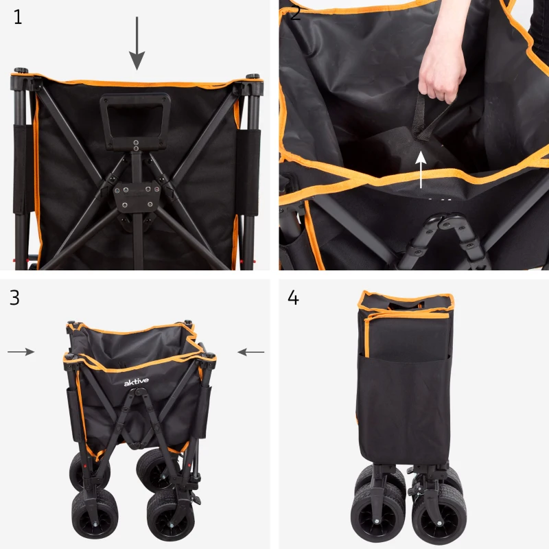 Carro Playa Aktive Plegable Estructura de Acero Ruedas 360º Desmontables 80 Kg, Negro