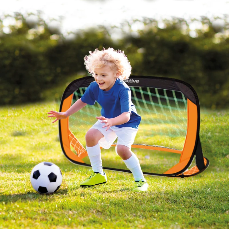 Pack de 2 Porterías de Fútbol Plegables Pop-Up, 120x80x80 Cm, Negro y Naranja