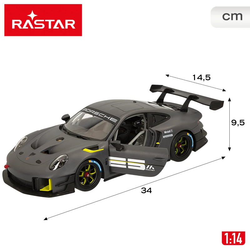 Coche Teledirigido Porsche 911 GT2 RS Clubsport, Escala 1:14, Luces y Puertas, 41x23x17,5 Cm, Gris