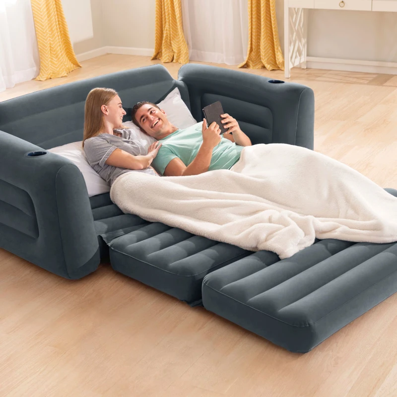 Sofá Cama Hinchable Convertible 2 en 1, 203x231x66 Cm, Gris Carbón