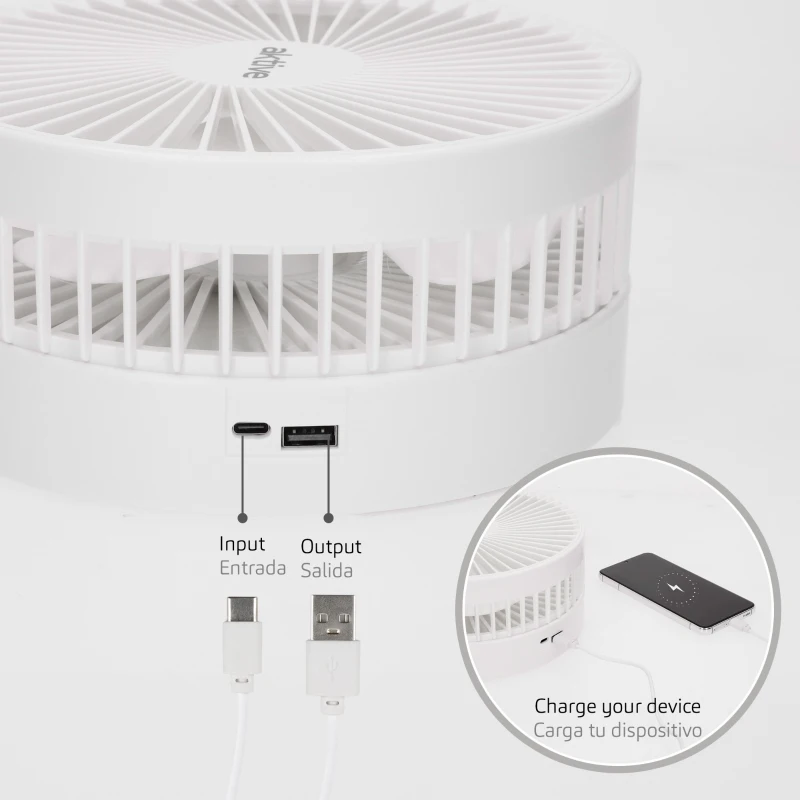 Ventilador de Pie Aktive Inalámbrico Plegable 4 Velocidades Powerbank, 20x10x21 Cm, Negro