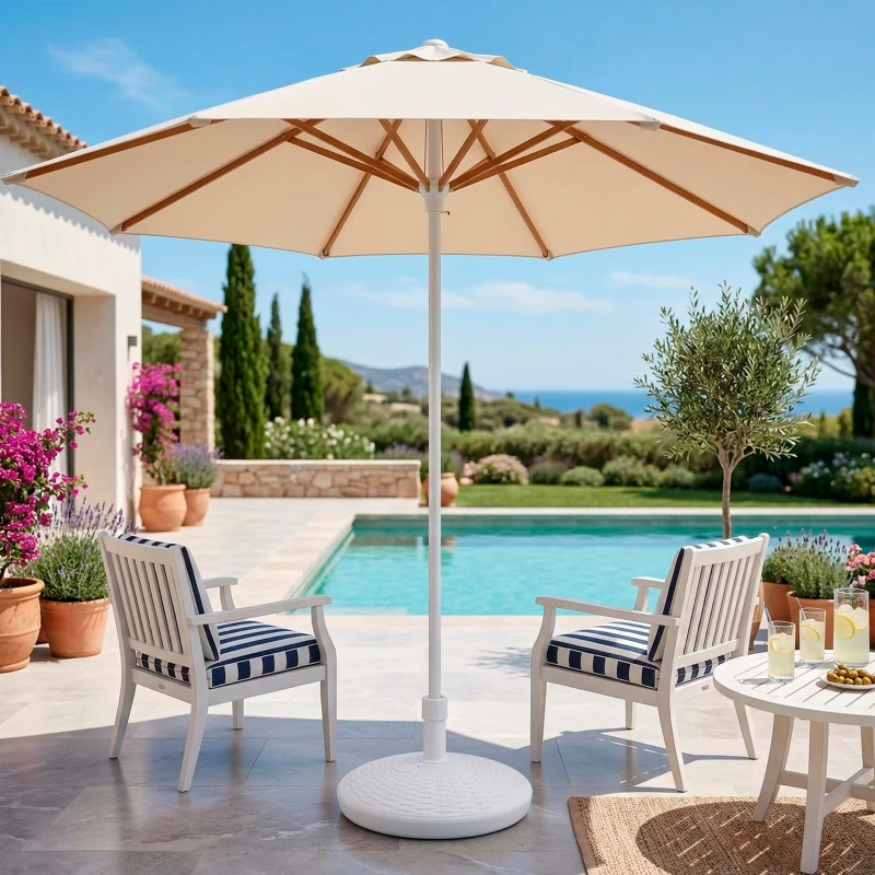Base para Sombrilla con Rosca Ajustable, 58x58x35 Cm, Blanco