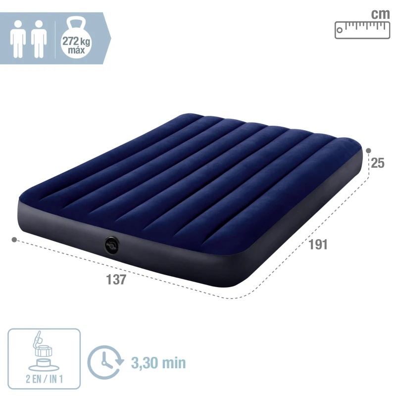 Colchón Hinchable Dura-Beam Classic Downy 137x191x25 Cm, Gris