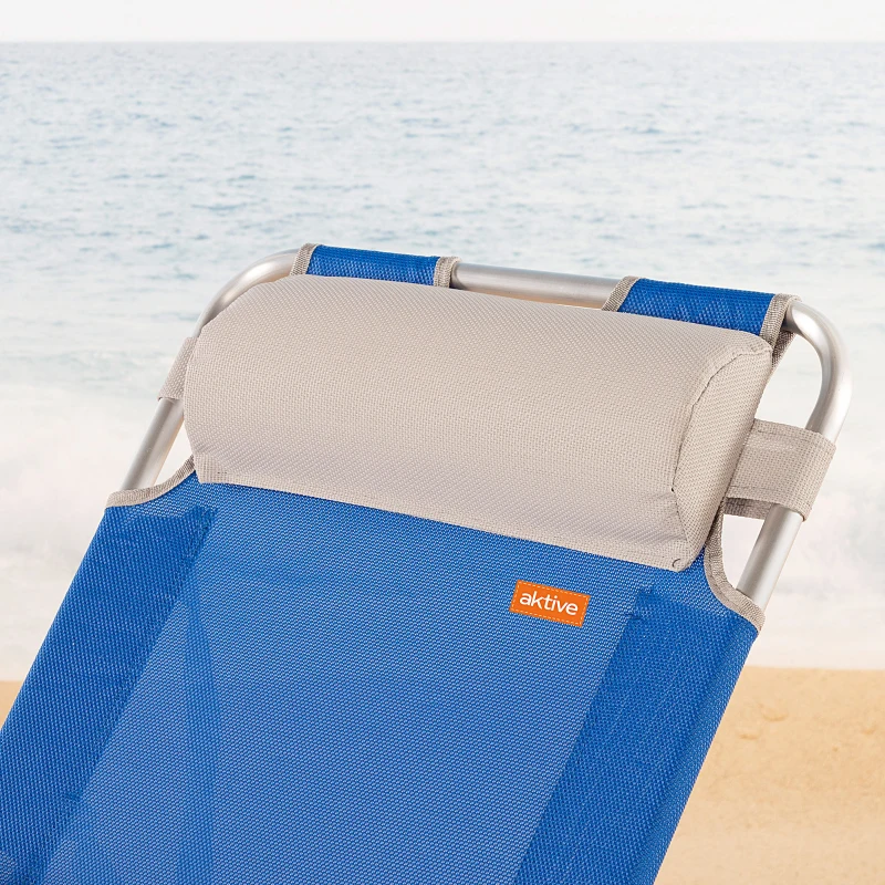 Tumbona Plegable Playa Reclinable 3 Posiciones con Cojín Extraíble, 47x153x33 Cm, Azul