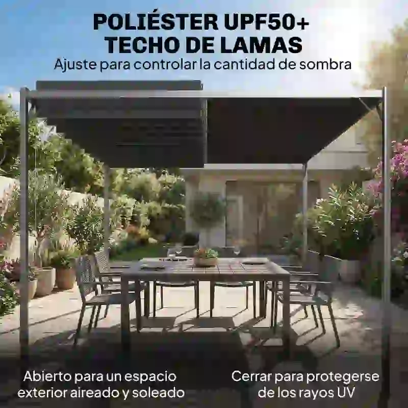 Outsunny Pérgola de Jardín 3x4 m con Protección UPF 50+ Gazebo con Techo Ajustable Estructura de Metal para Exterior Gris Oscuro