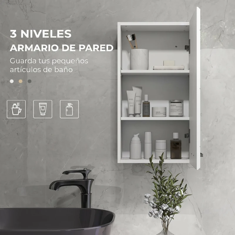 kleankin Mueble de Baño Colgar con Estante Ajustable para Cocina Lavadero Dormitorio Blanco Brillo