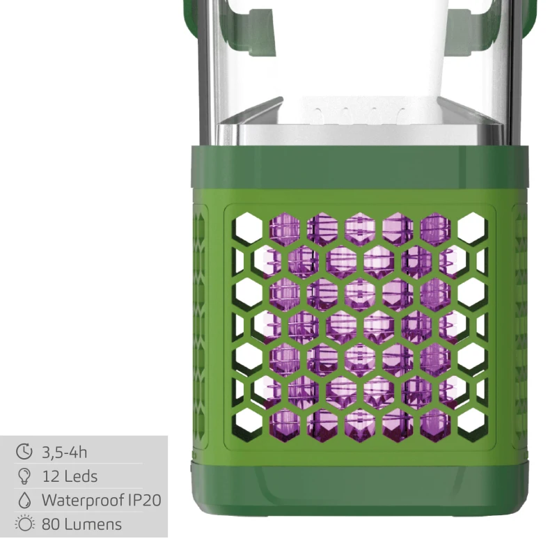 Lámpara Antimosquitos 2 en 1 Portátil con Carga Solar y USB, 11x11x21,5 Cm, Verde
