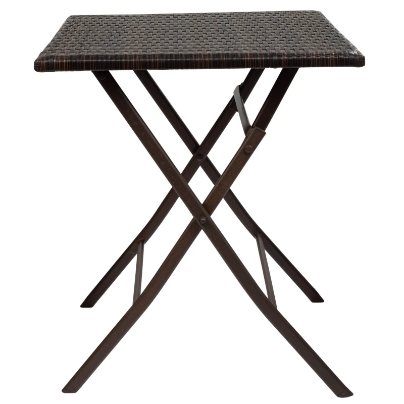 Conjunto Mesa y Sillas para Terraza Plegables de Ratán Sintético, 60x60x72 Cm, Marrón