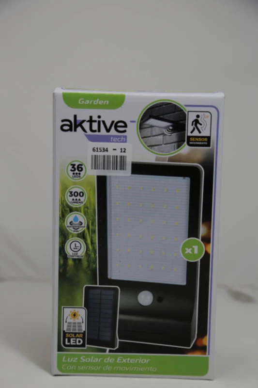 Foco Solar Exterior Aktive con Sensor de Movimiento 36 LED 300 Lúmenes, 11x3x19 Cm, Negro