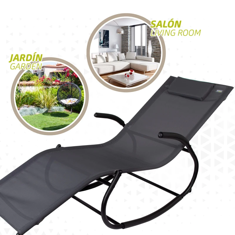 Tumbona Mecedora Aktive Garden con Cojín y Estructura de Acero, 172x53x75 Cm, Antracita