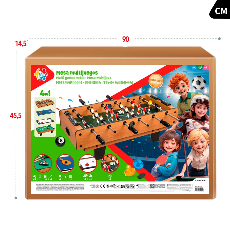 Mesa Multijuegos Sobremesa 4 en 1 Madera, 89x42,5x28,5 Cm, Marrón