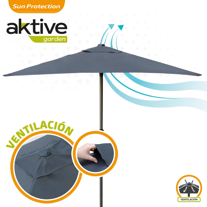 Parasol Balcón Rectangular con Mástil Aluminio y Manivela, 200x120x240 Cm, Antracita