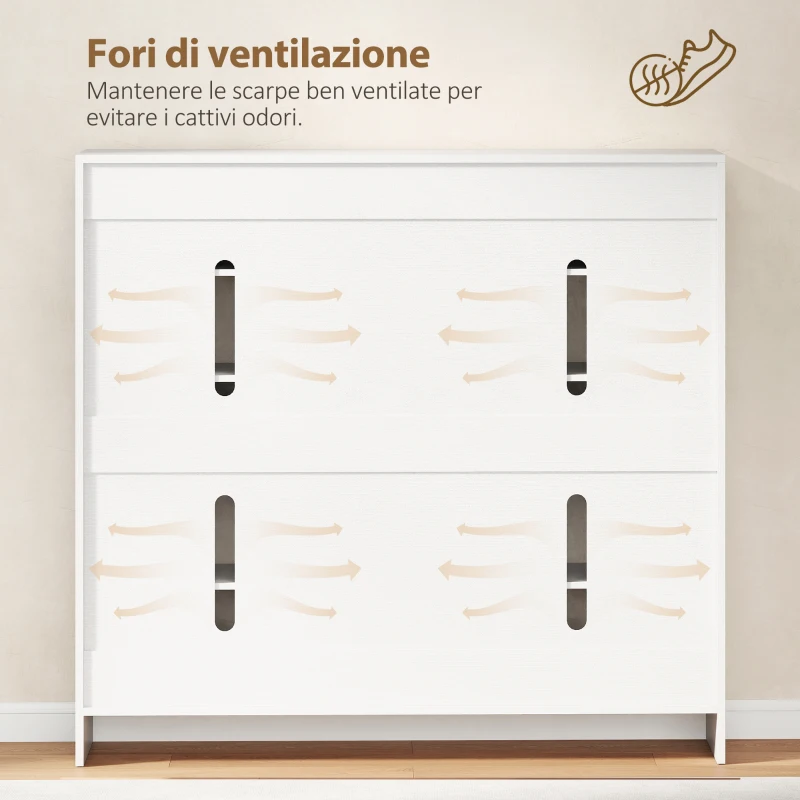 HOMCOM Scarpiera Slim da Ingresso per 25-30 Paia di Scarpe con Ante a Chiusura Ammortizzata, Bianco Lucido