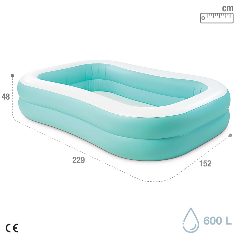 Piscina Hinchable Familiar Rectangular de 2 Aros, 229x152x48 Cm, Azul