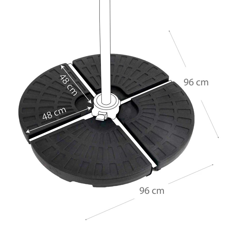 Base Rellenable para Sombrilla 4 Piezas, 48x48x7,5 Cm, Negro