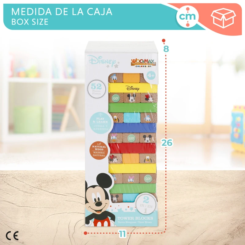 Bloques Apilables de Madera Disney, 52 Piezas, 11x8x26 Cm, Multicolor
