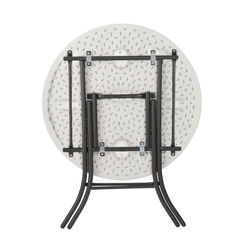 Mesa Auxiliar Plegable Redonda Polietileno Alta Densidad 84x84x74 Cm, Blanco