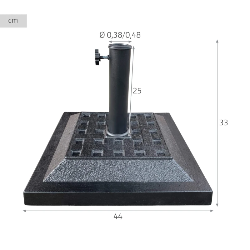Base para Sombrilla Cuadrada Poliresina 12 Kg Apta para Mástil 38/48 Mm 44x44x33 Cm, Negro