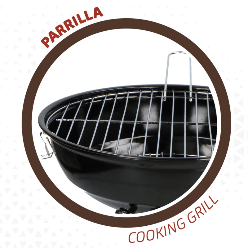 Barbacoa de Carbón Portátil con Tapa y Parrilla, 36x36x44 Cm, Negro y Rojo