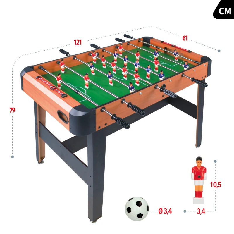 Futbolín de Madera con 4 Patas, 121x61x79 Cm, Negro