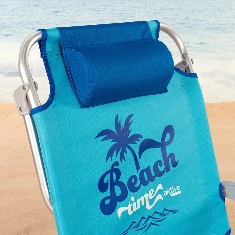 Silla Playa Baja Multiposición con Cojín y Bolso Extraíble, 53x58x80 Cm, Azul