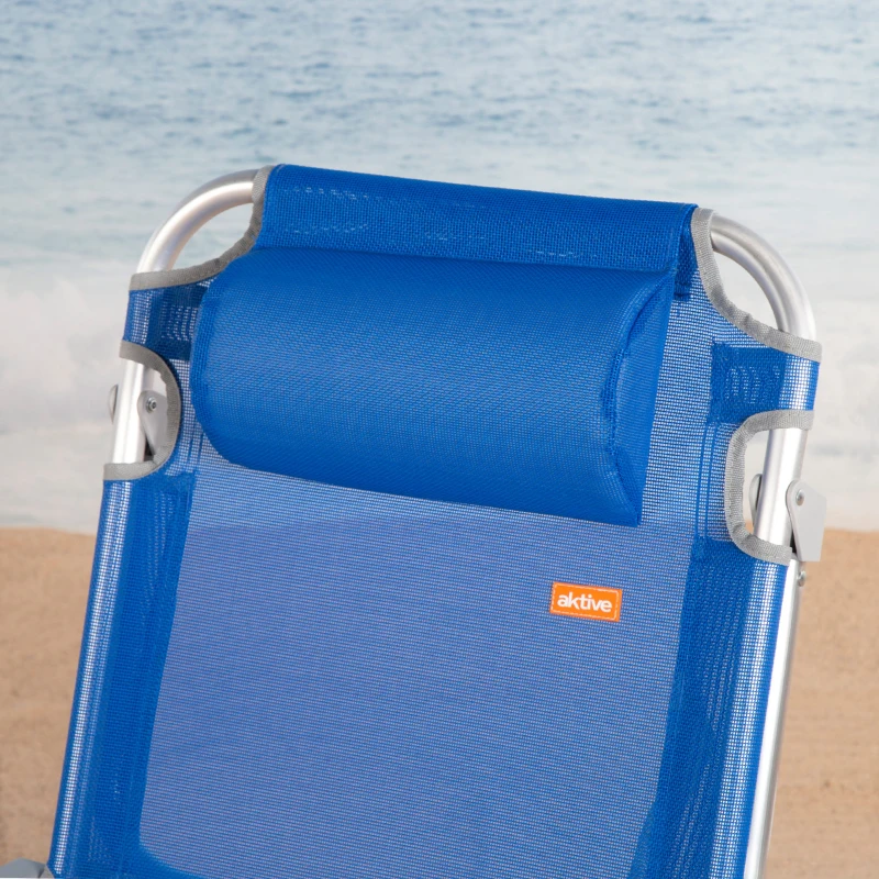 Silla Playera Alta Plegable Multiposición con Cojín, 48x60x90 Cm, Azul