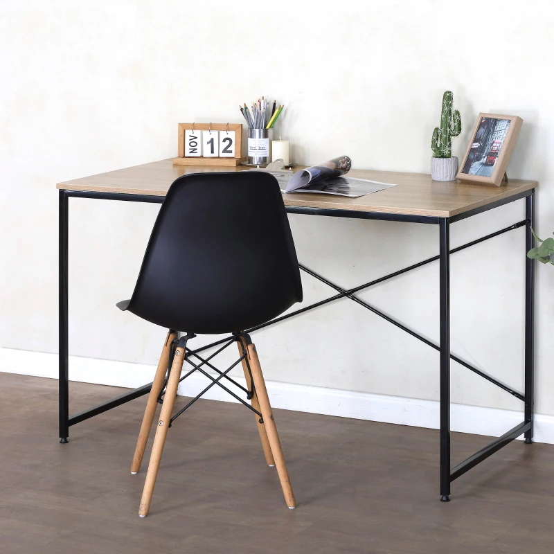 Escritorio Industrial Madera y Acero con Refuerzos en X, 120x60x71 Cm, Negro