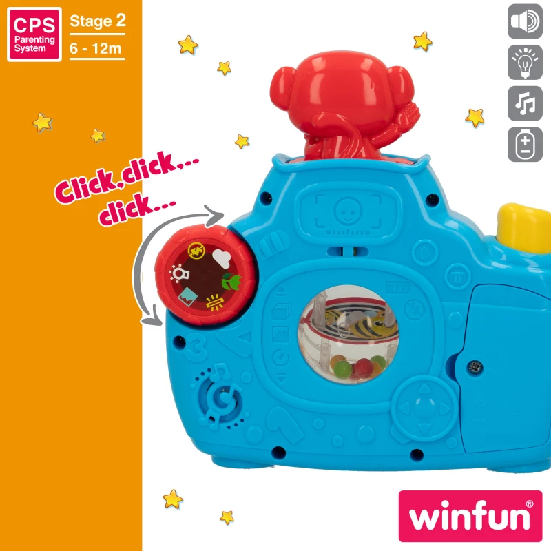 Cámara de Juguete Interactiva Winfun con Luz y Sonido, 21,5x9,5x19 Cm, Multicolor