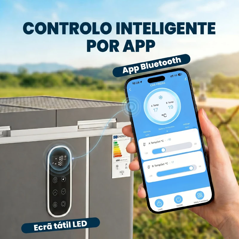 Outsunny Frigorífico Portátil Elétrico com Compressor 35L Dupla Zona Controlo App Luz LED Ecrã para Automóvel e Campismo Preto